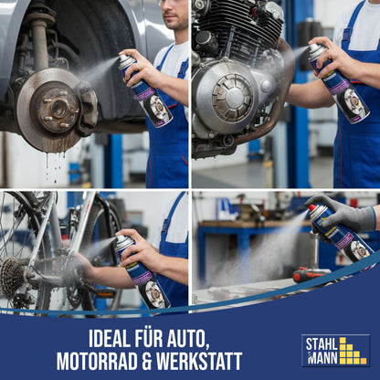 STAHLMANN® Bremsenreiniger 12x400 ml – Hochwirksames Bremsenreiniger Spray für Werkstatt &amp; Auto | Entfernt Öl, Fett &amp; Schmutz rückstandsfrei | Profiqualität für Bremsen, Kupplung &amp; Motor