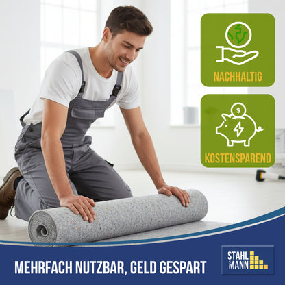 STAHLMANN® Schildersvlies [1 x 50 m] – Beschermend vlies en folie voor schilderwerk – antislip en absorberend – vloerbedekking voor renovatie, verhuizing – verfroller