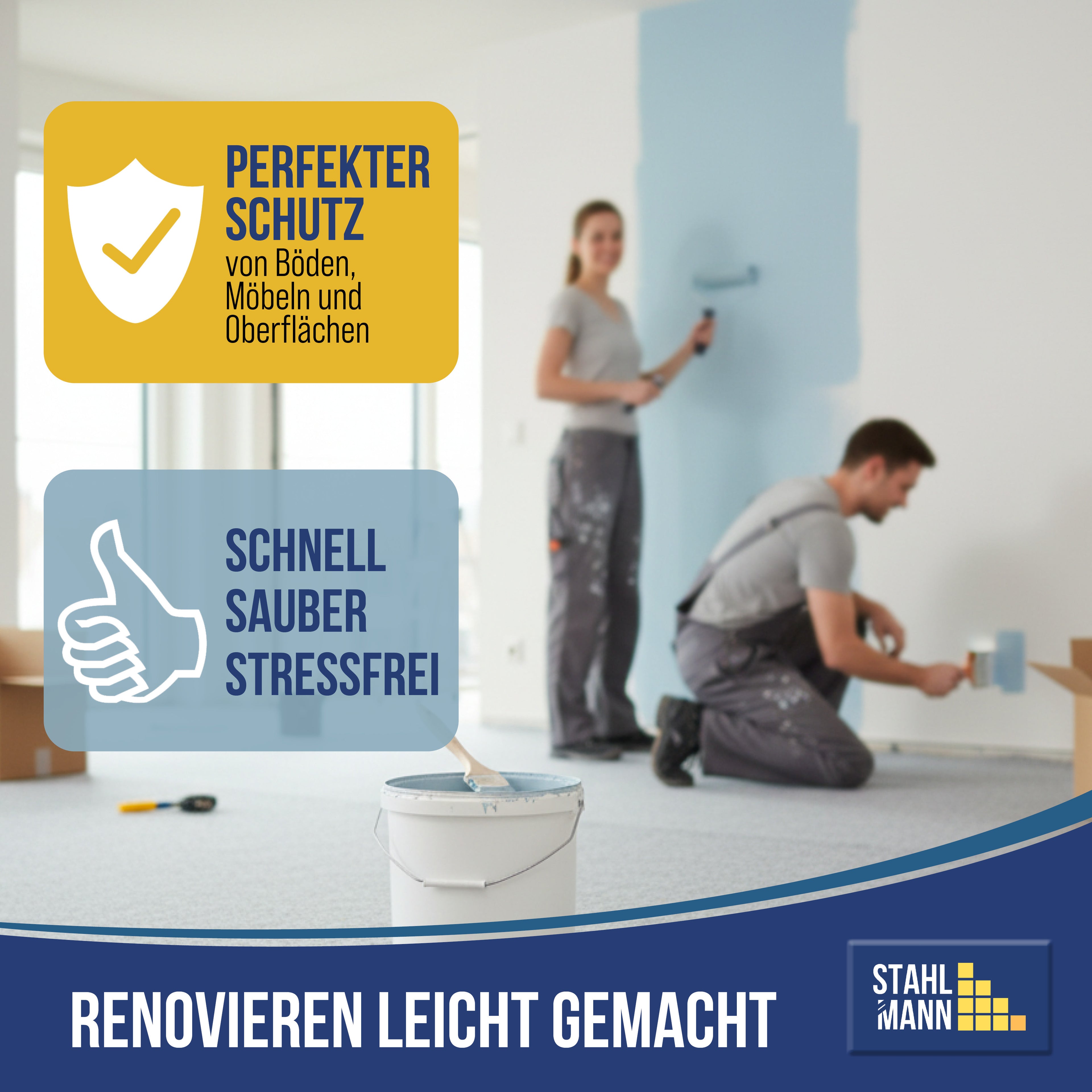 STAHLMANN® Schildersvlies [1 x 50 m] – Beschermend vlies en folie voor schilderwerk – antislip en absorberend – vloerbedekking voor renovatie, verhuizing – verfroller