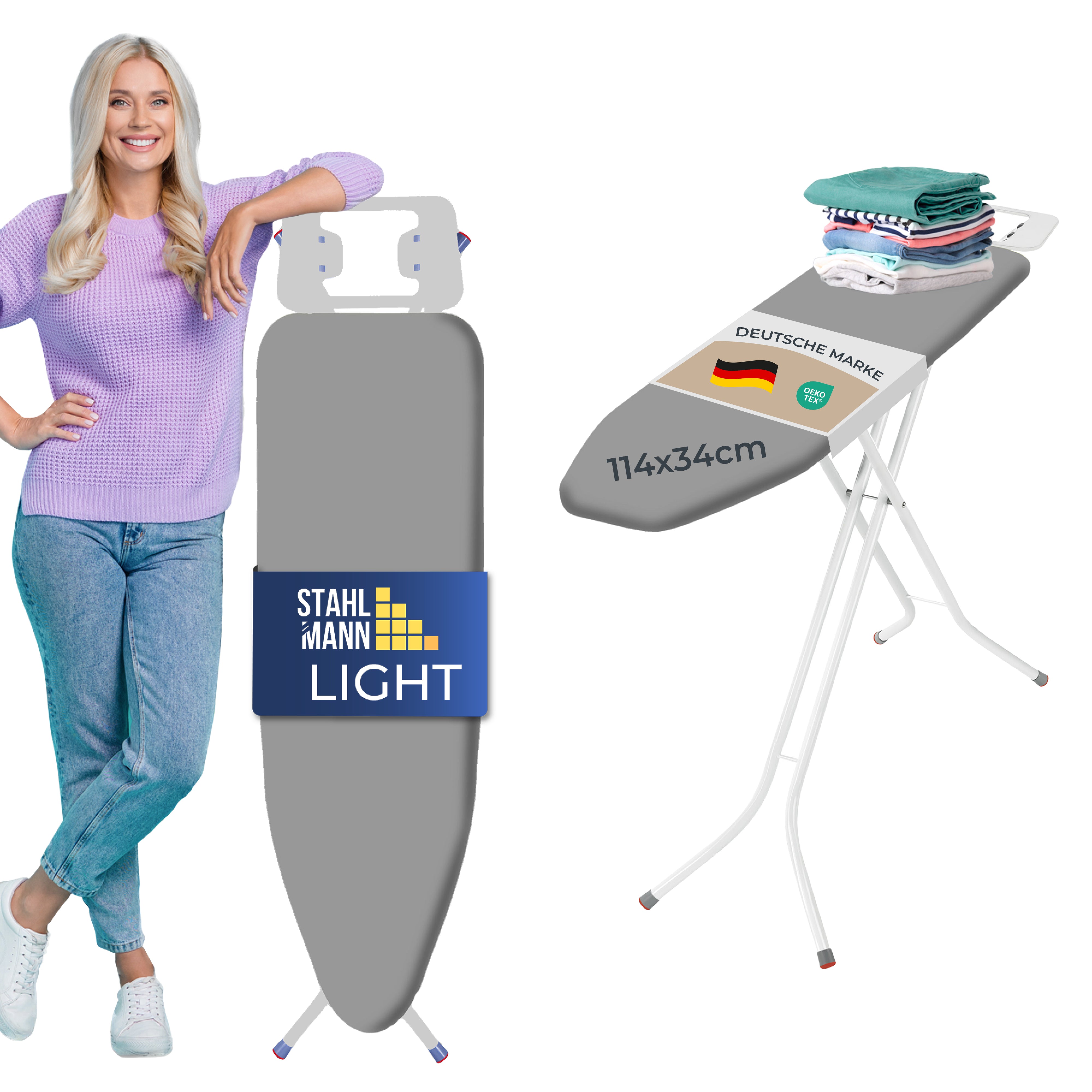 Stahlmann Höhenverstellbares Bügelbrett 114x34