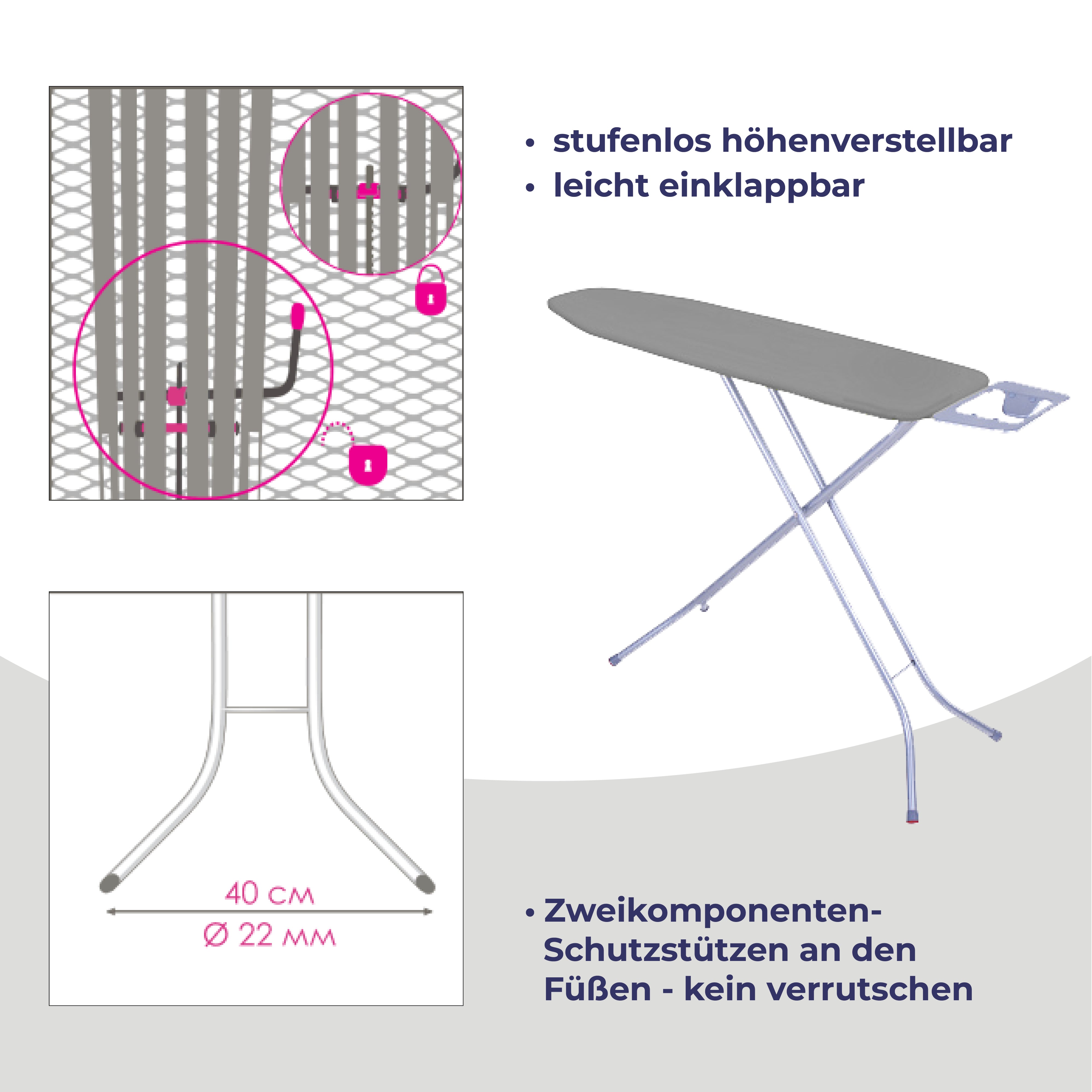 Stahlmann Höhenverstellbares Bügelbrett 114x34