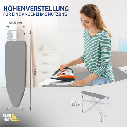 Stahlmann Höhenverstellbares Bügelbrett mit rutschfesten Füßen 114x34