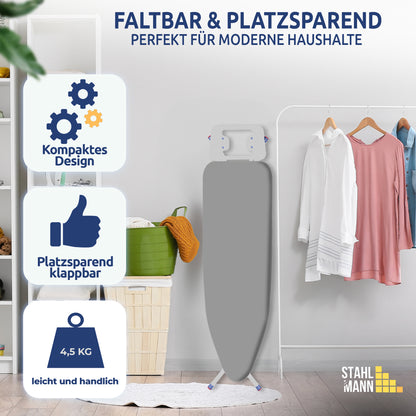 Stahlmann Höhenverstellbares Bügelbrett mit rutschfesten Füßen 114x34
