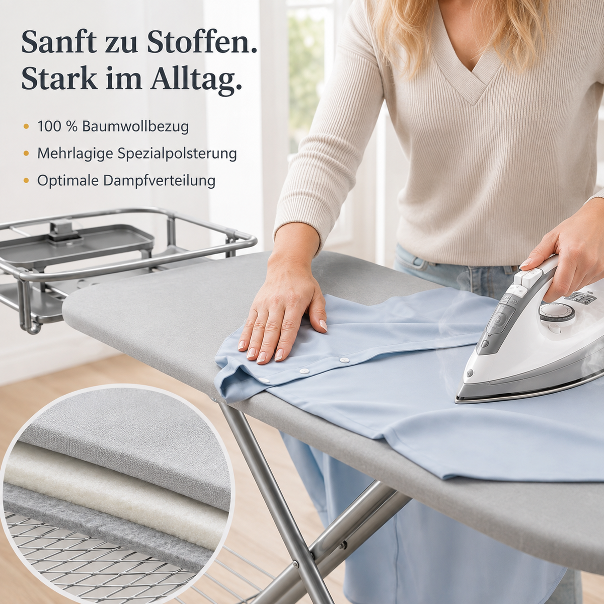 STAHLMANN® XXL Strijkplank 120x38 cm – Voor stoomstrijkstations – TÜV-gecertificeerd – Hoes van 100% katoen – Extra stabiel – Gemaakt in de EU