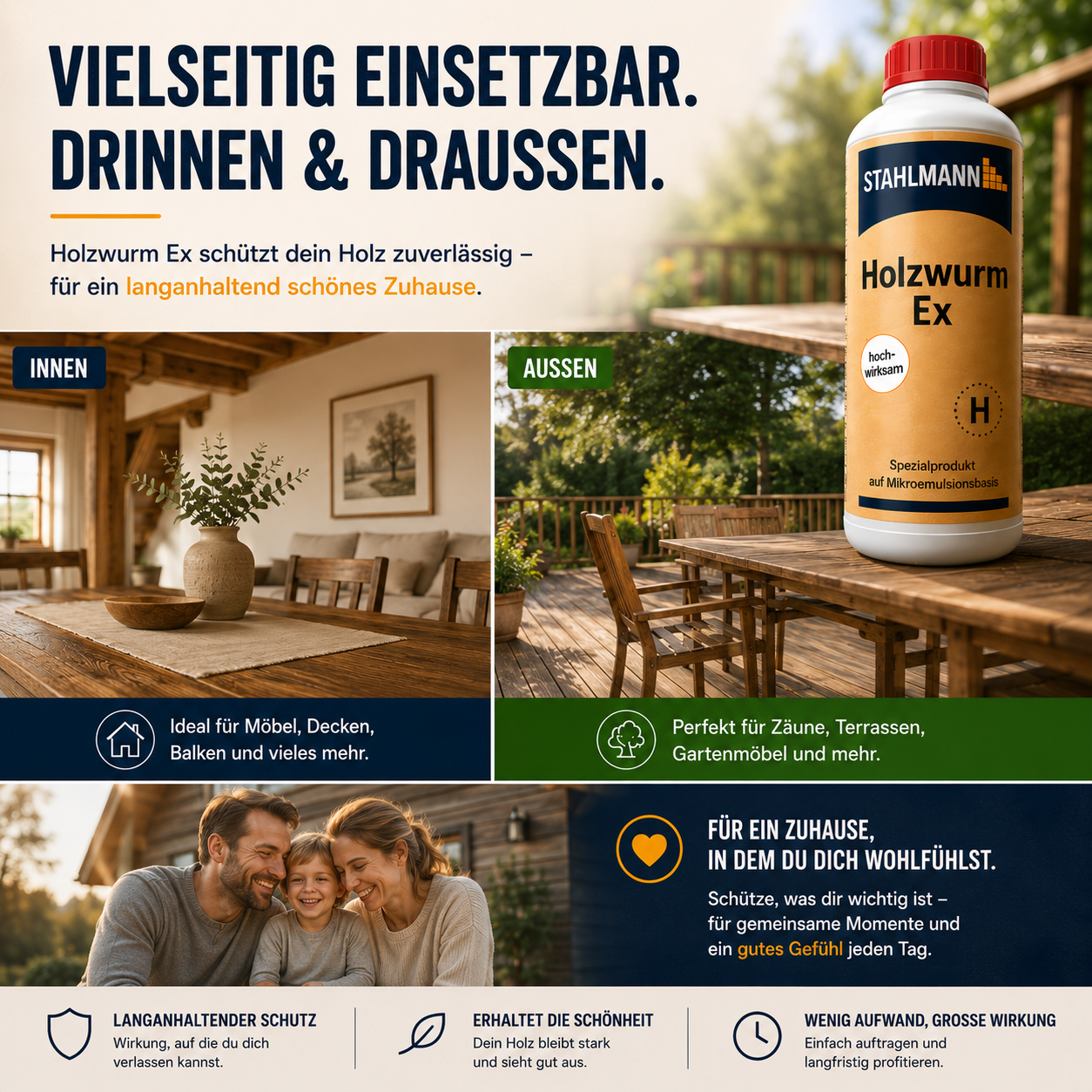 STAHLMANN® Holzwurm Ex 750 ml – Holzwurmmittel innen | Larven & Käfer | Made in Germany