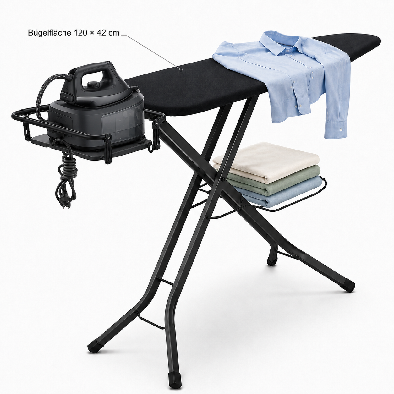 STAHLMANN® XL-Bügelbrett Perfect 120×42 cm – für Dampfbügelstation