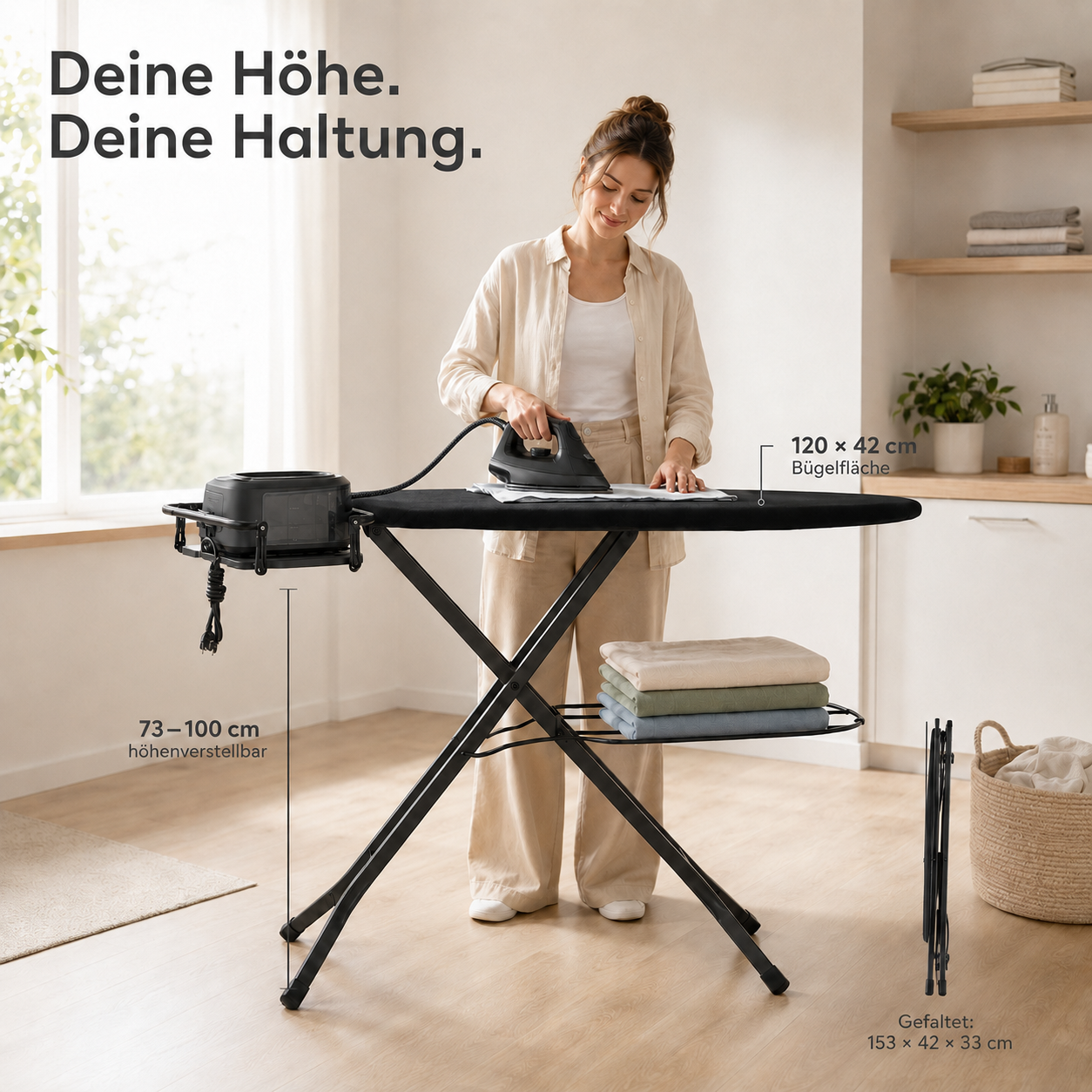 STAHLMANN® XL-Bügelbrett Perfect 120×42 cm – für Dampfbügelstation