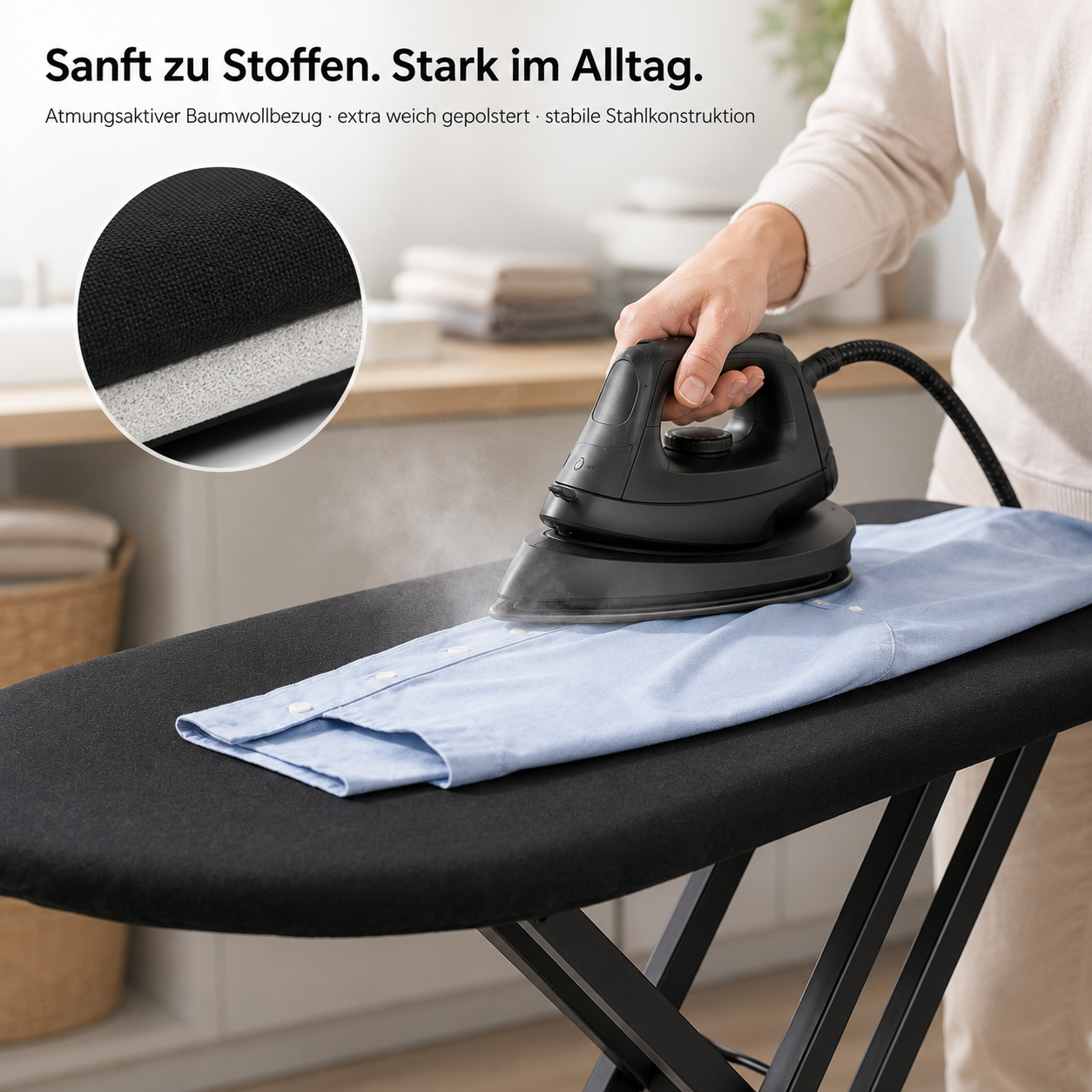 STAHLMANN® XL-Bügelbrett Perfect 120×42 cm – für Dampfbügelstation