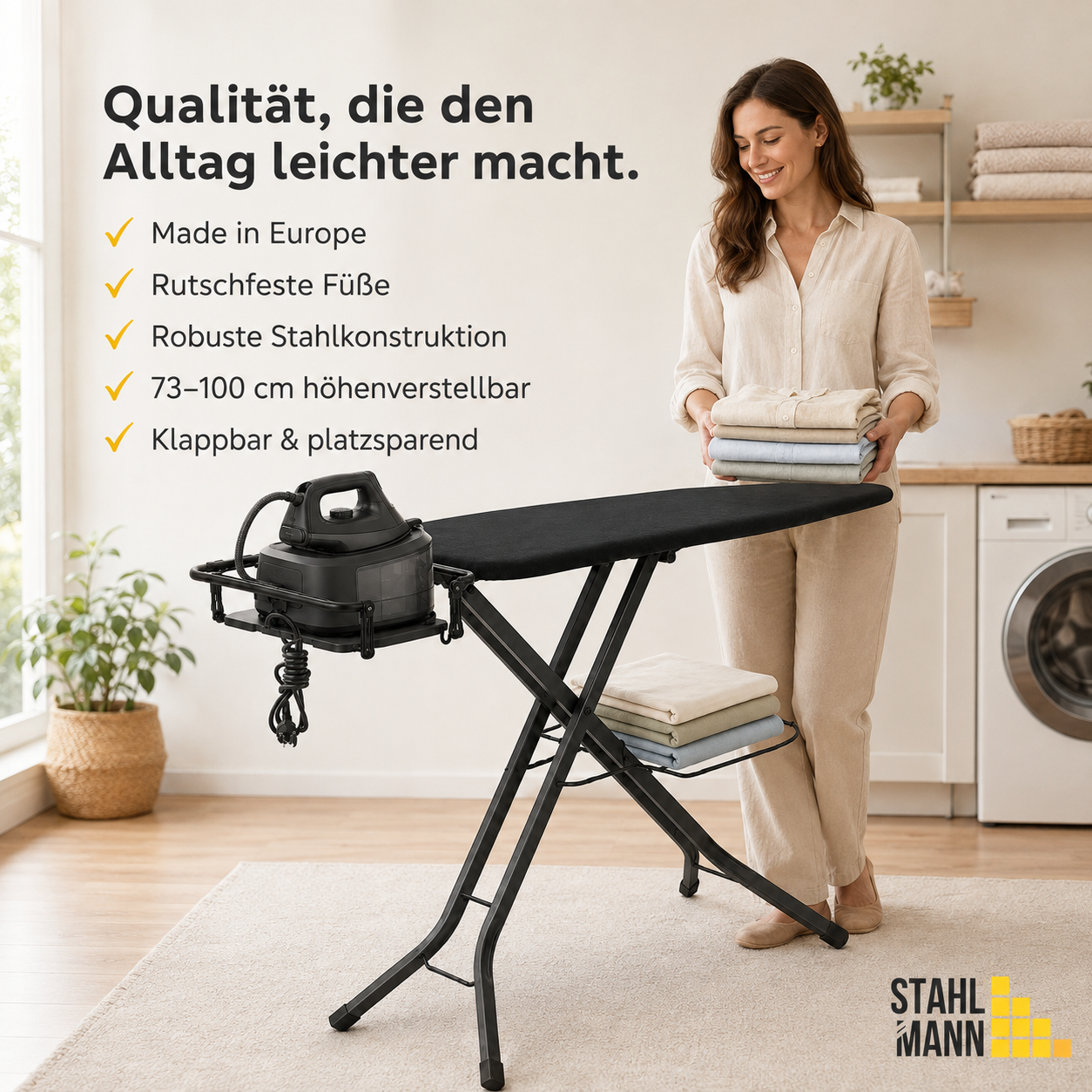 STAHLMANN® XL-Bügelbrett Perfect 120×42 cm – für Dampfbügelstation