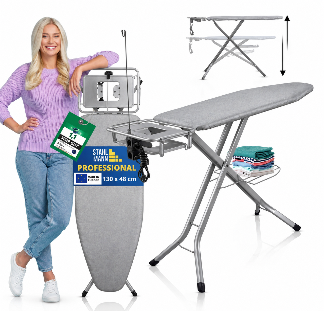 XXL-Bügelbrett 130×48 cm – für Dampfbügelstation