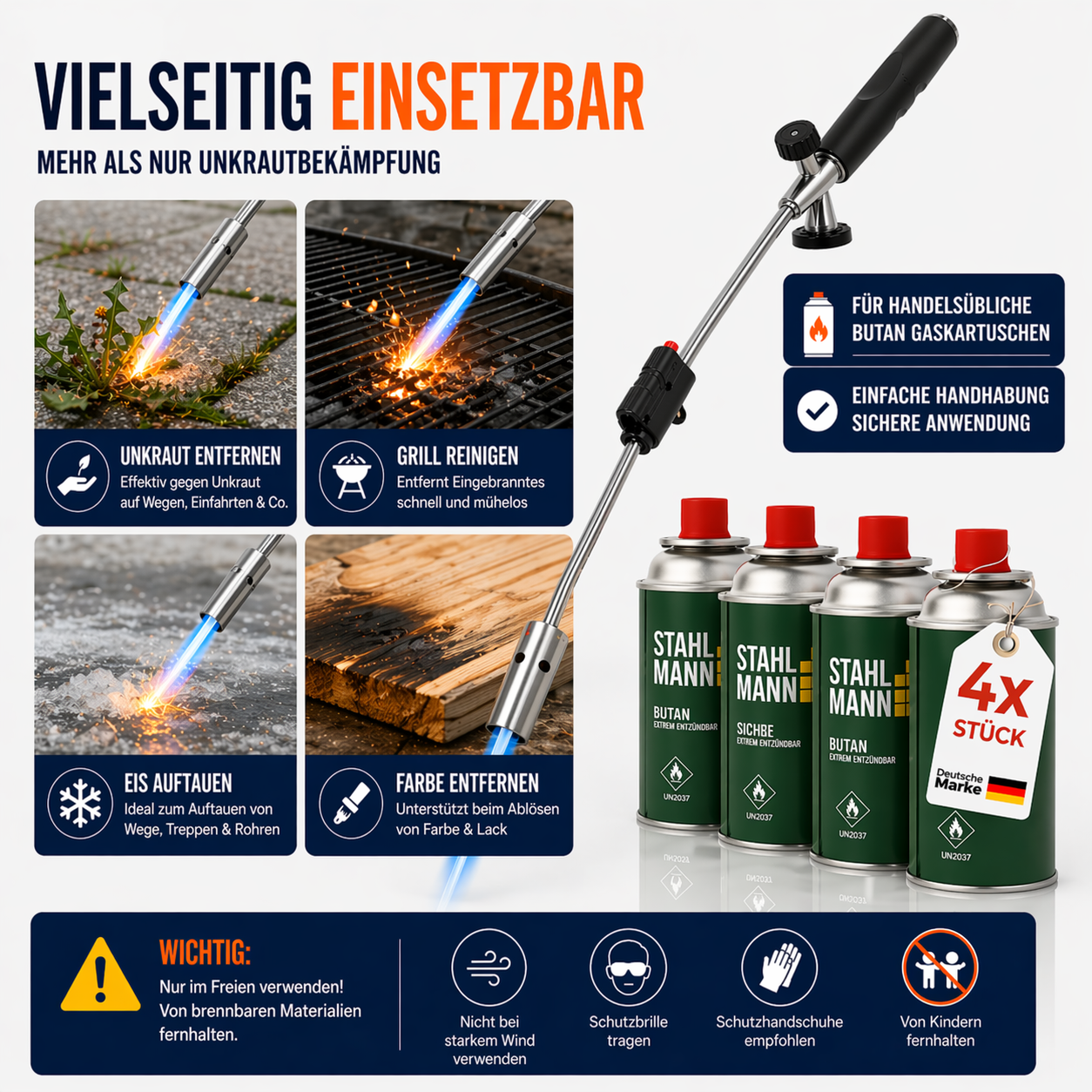 STAHLMANN® onkruidbrander met gaspatronen – voor effectieve onkruidbestrijding
