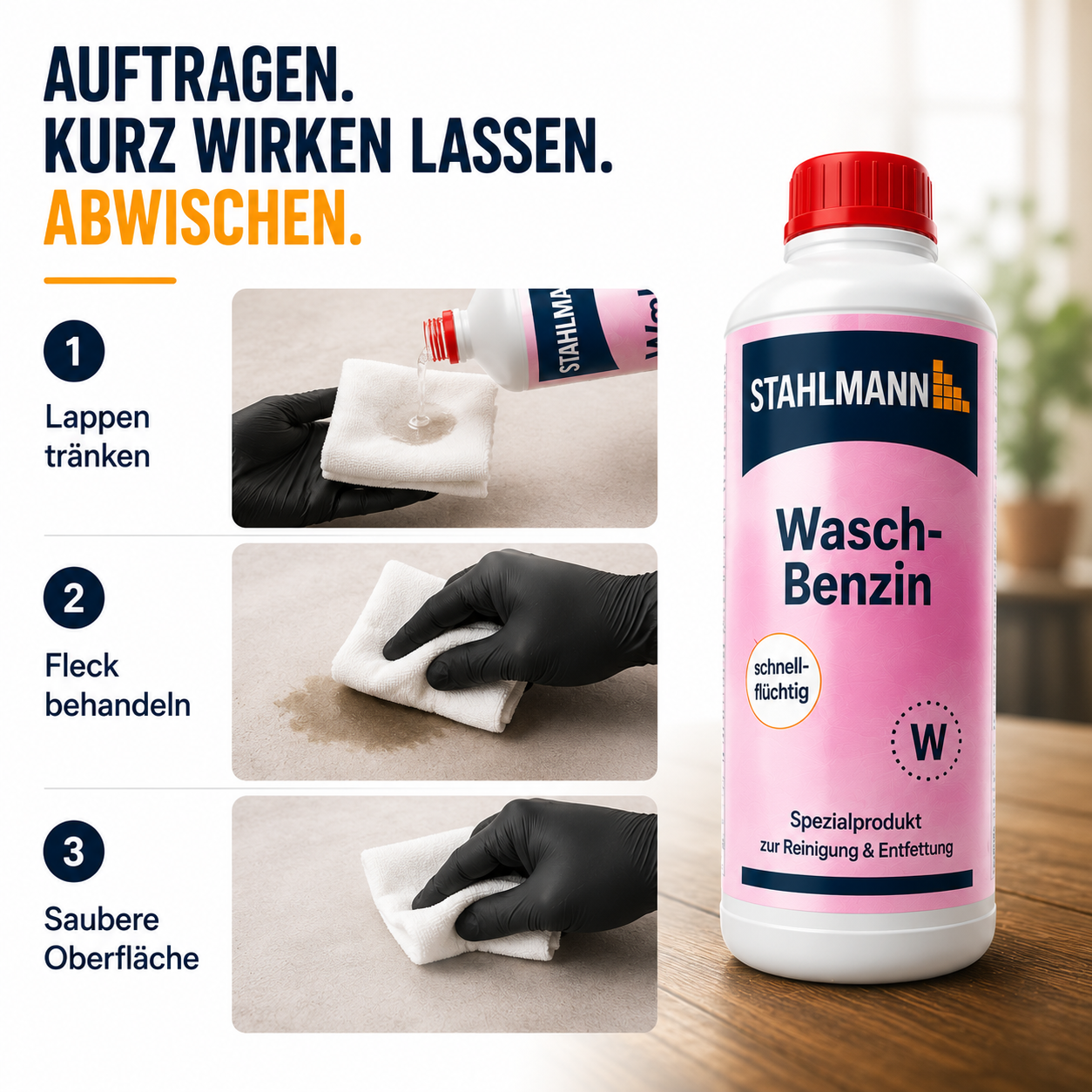 STAHLMANN Waschbenzin 1 L – Reinigungsbenzin | Fett- & Öl-Entferner | KFZ, Werkstatt, Haushalt