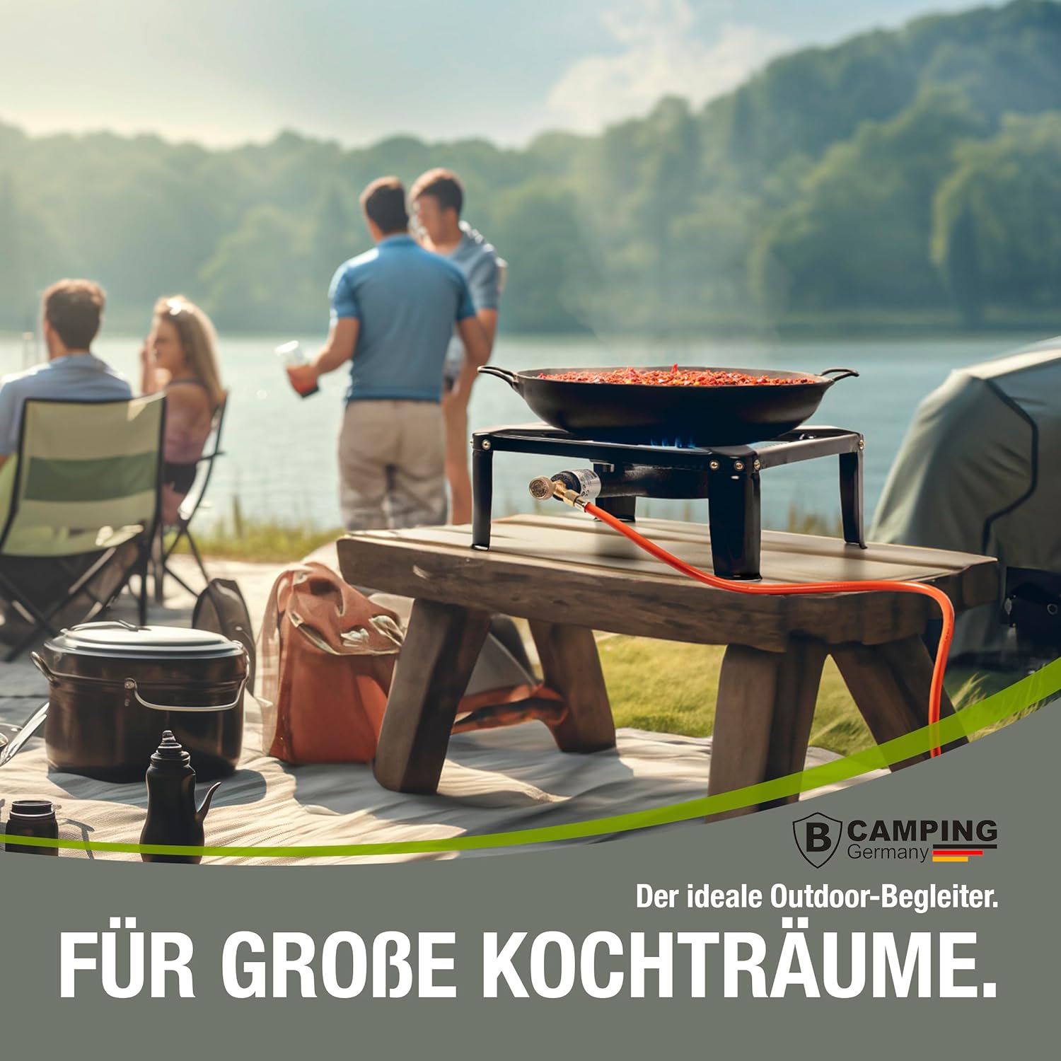 B CAMPING GERMANY® Hockerkocherinkl. Gasschlauch mit Druckminder 50 mbar