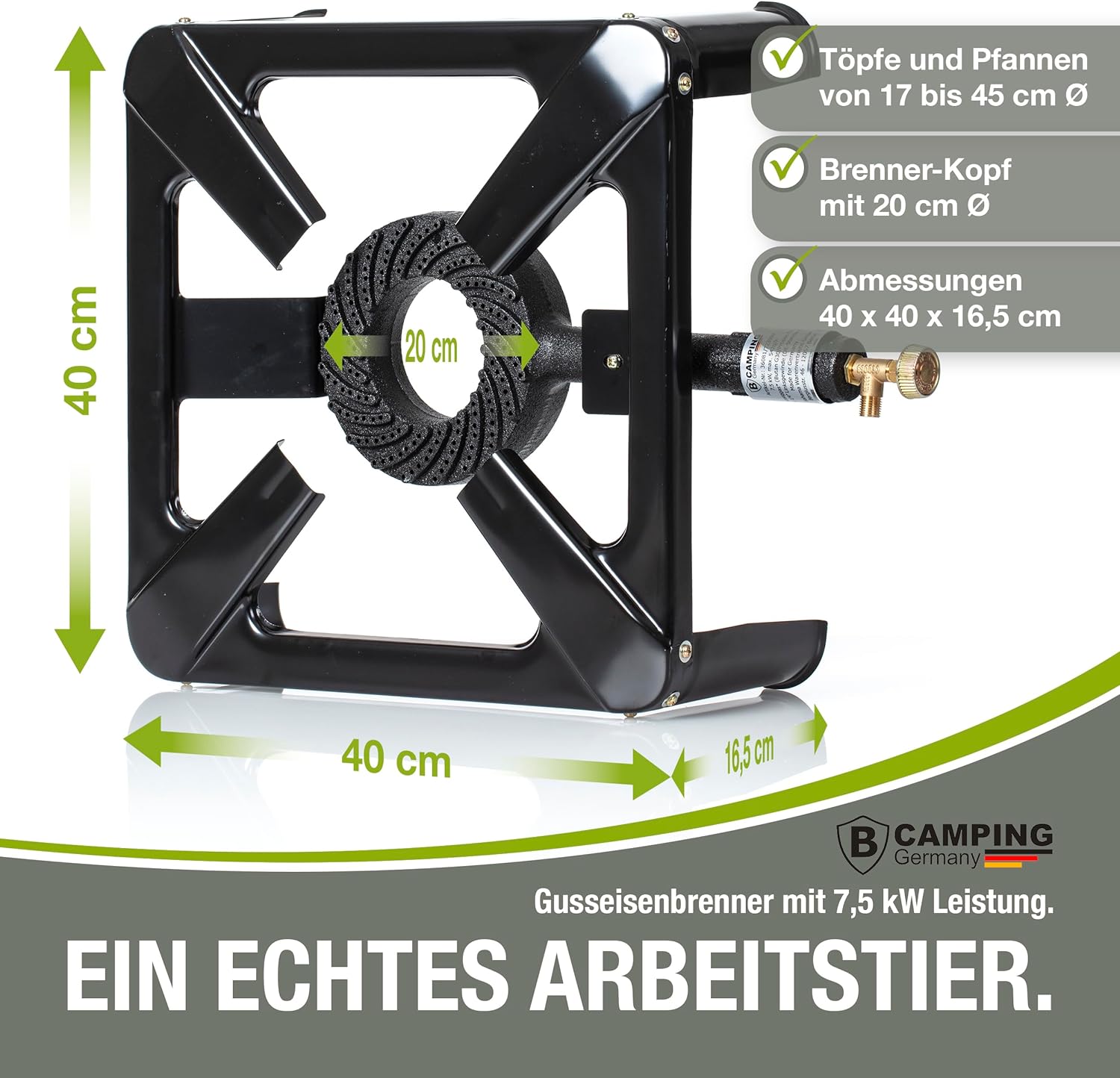 B CAMPING GERMANY® Hockerkocherinkl. Gasschlauch mit Druckminder 50 mbar