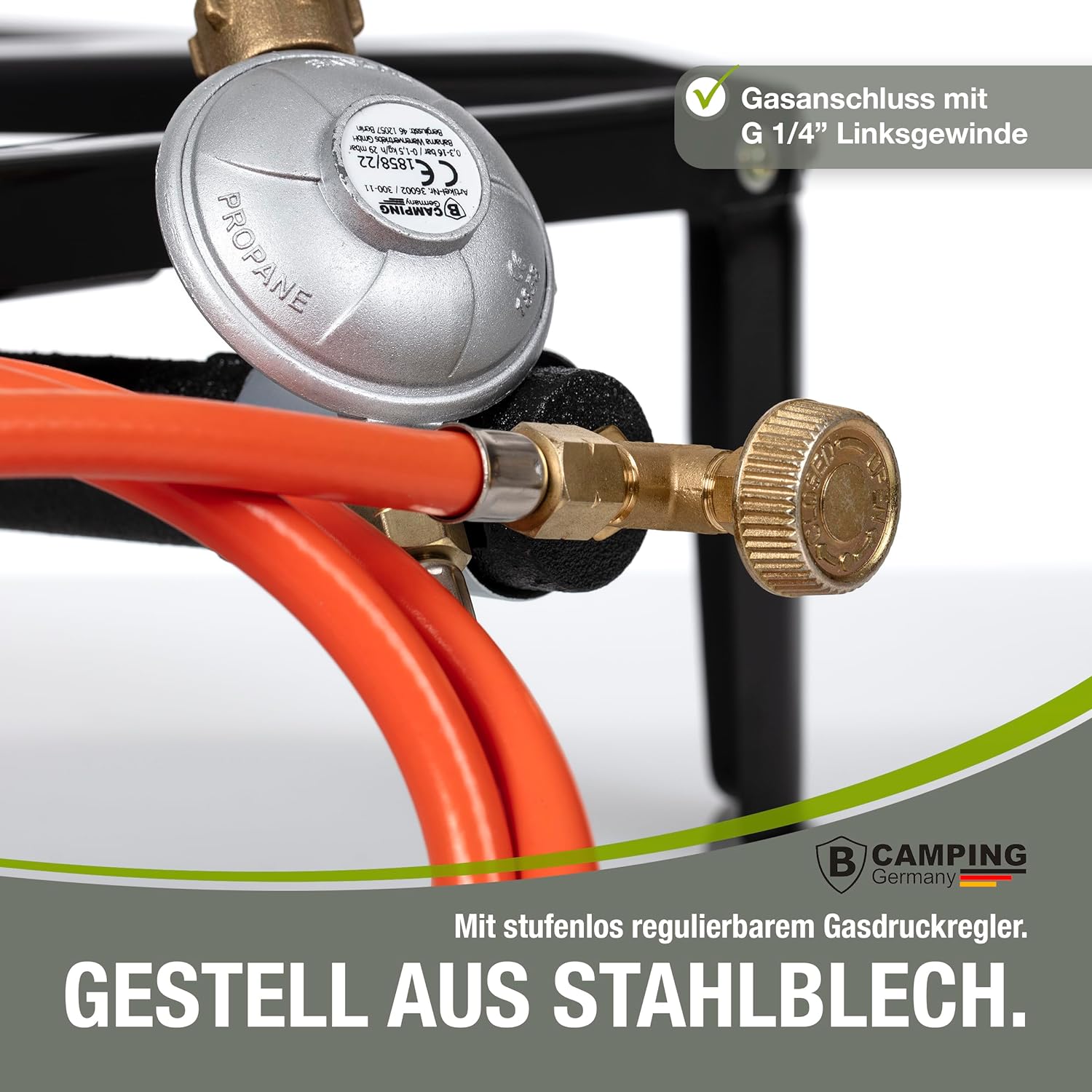 B CAMPING GERMANY® Hockerkocherinkl. Gasschlauch mit Druckminder 50 mbar