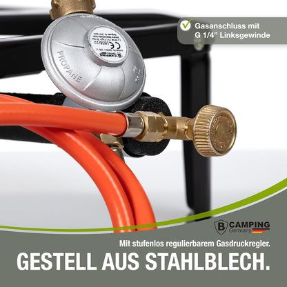 B CAMPING GERMANY® Hockerkocherinkl. Gasschlauch mit Druckminder 50 mbar