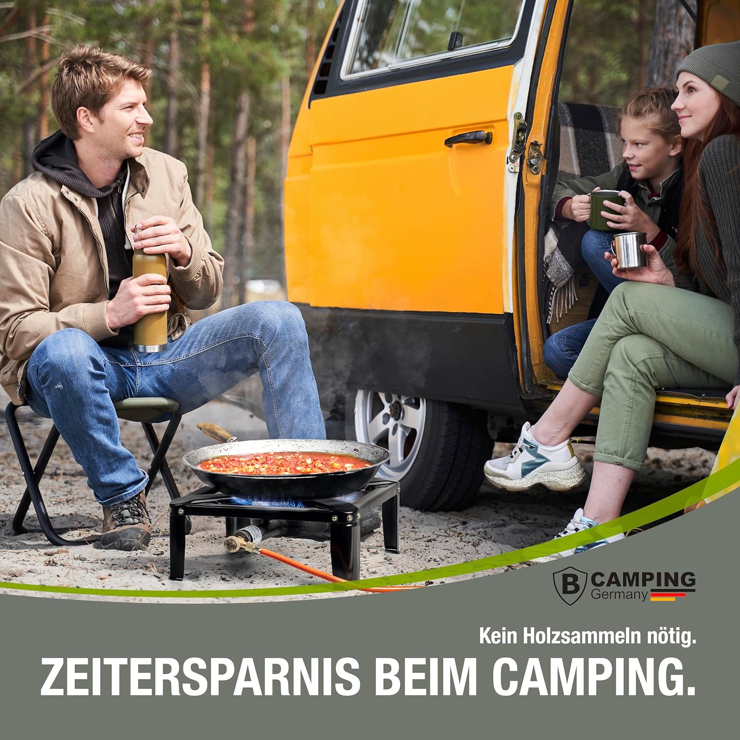 B CAMPING GERMANY® Hockerkocherinkl. Gasschlauch mit Druckminder 50 mbar