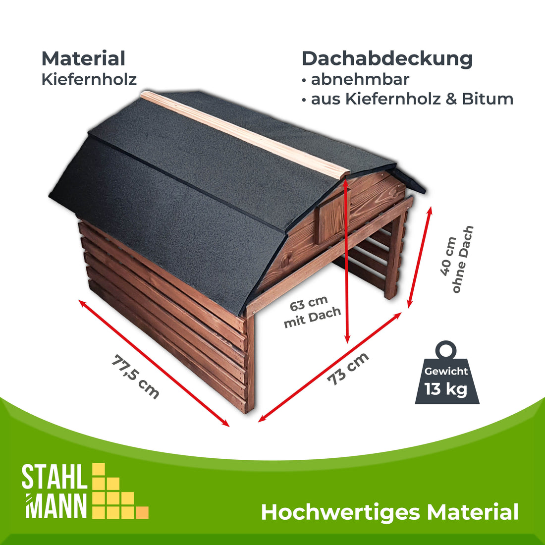 JETZT NEU! STAHLMANN® Mähroboter Garage aus Kiefernholz [78,5 x 74 x 60 cm] - Rasenroboter Garage BRAUN [wetterfest] Mähroboter Garage [MADE IN EUROPE]