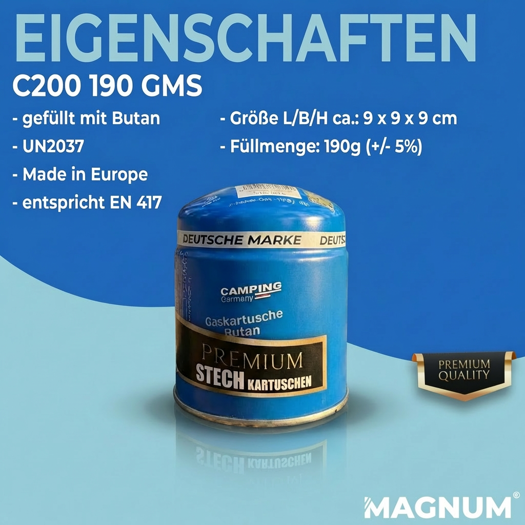 Gaskartusche 190g Stechgaskartusche – Stechgas zertifiziert für Camping