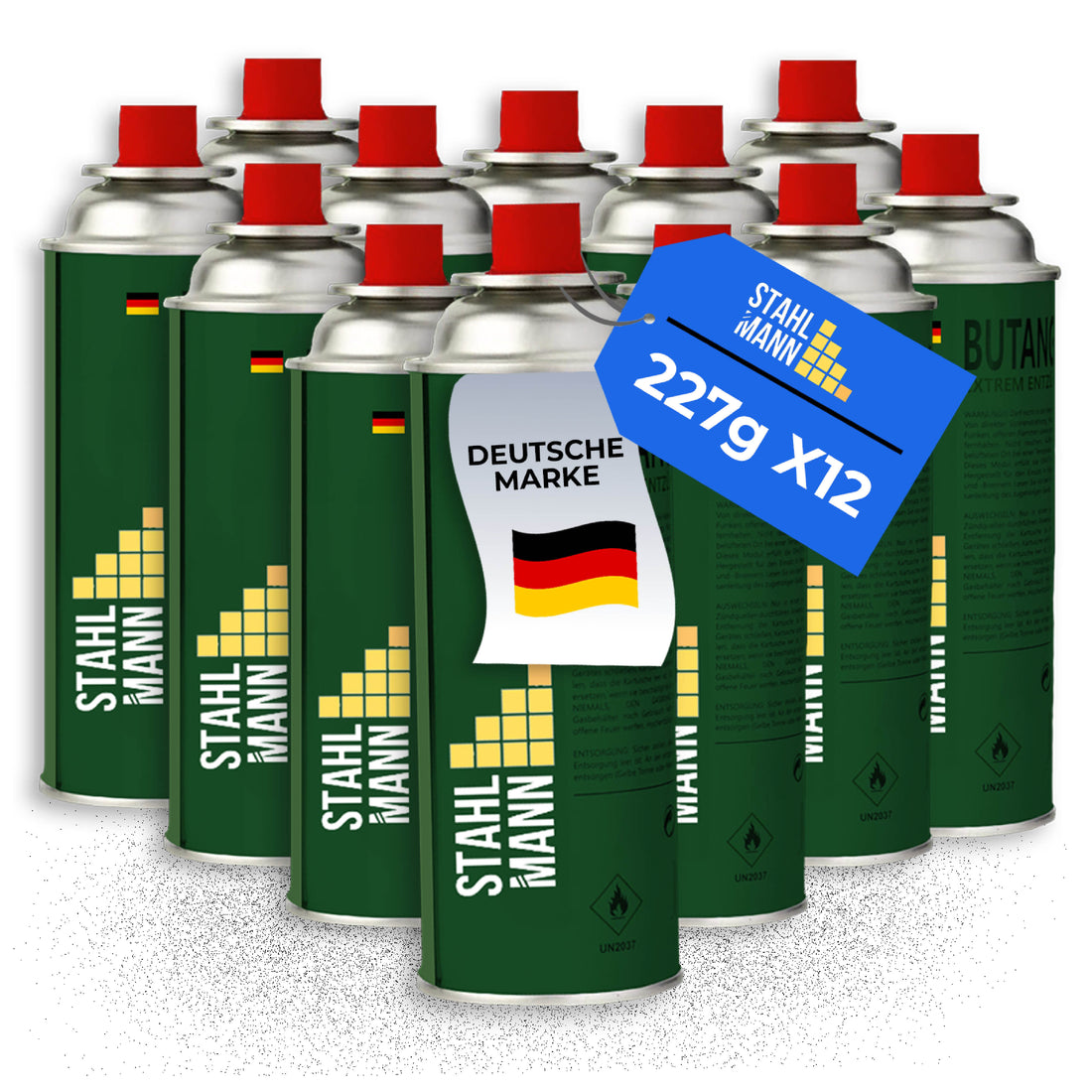 STAHLMANN® Butangaskartuschen 227g – Abgefüllt in EU – für Camping, Küche & Outdoor – 100 % dicht & leistungsstark – mit Sicherheitsventil