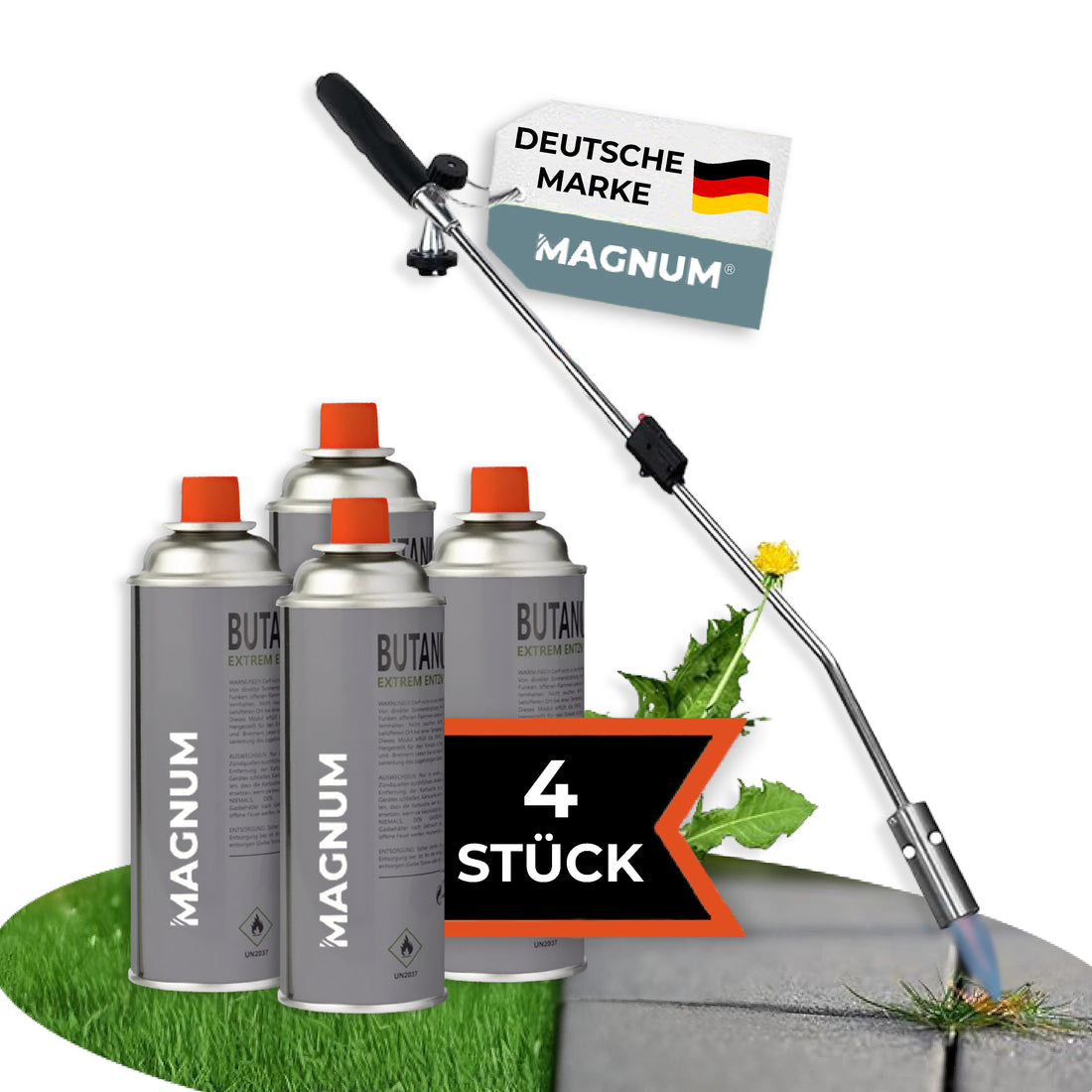 MAGNUM® Unkrautbrenner inkl. Gaskartuschen – kraftvolle &amp; chemiefreie Unkrautvernichtung