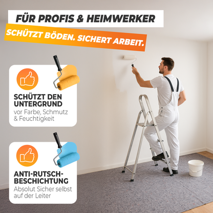 STAHLMANN® Malervlies [1 x 50 m] – Abdeckvlies &amp; Abdeckfolie für Malerarbeiten – rutschfest &amp; saugstark – Bodenabdeckung für Renovierung, Umzug – Malerrolle