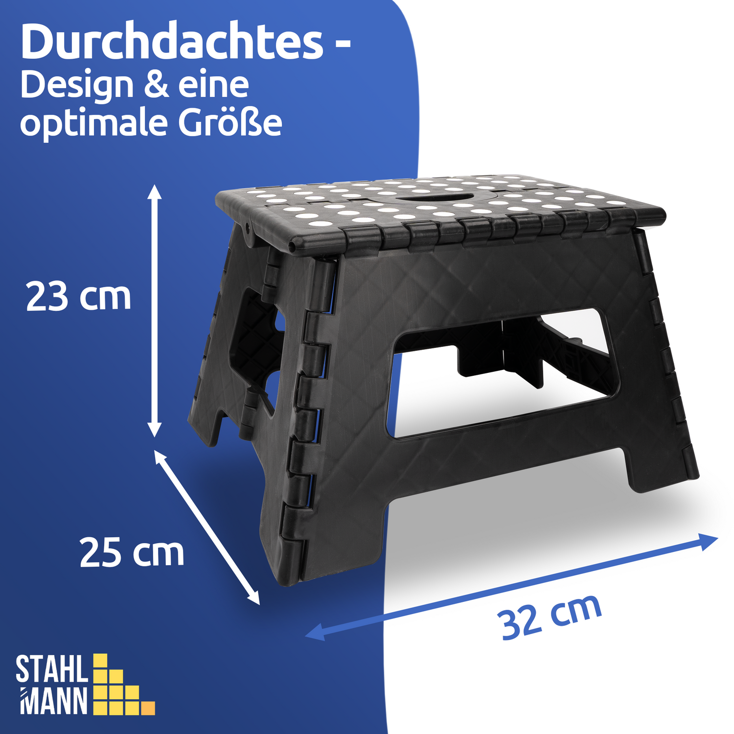 STAHLMANN ® klappbarer Tritthocker bis 150 KG belastbar - Klapphocker 22 cm hoch – Tritthocker Kinder in schwarz – Klapphocker faltbar mit Anti-rutsch Beschichtung