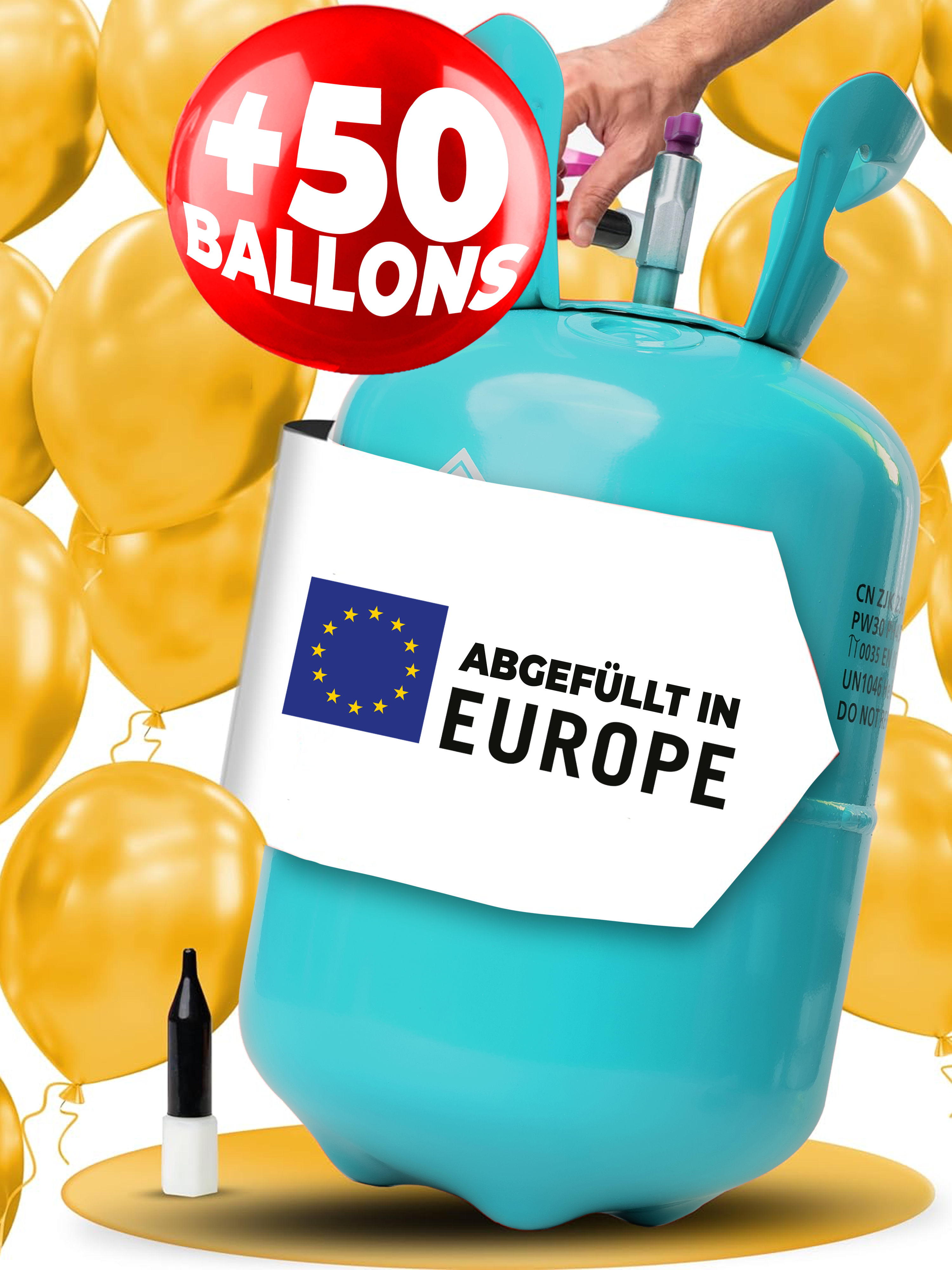 Helium Gasflasche inkl. 50 Luftballons – Helium Balloon Gas für bis zu 50 Luftballons