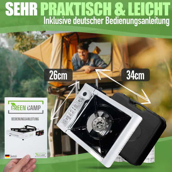 GREEN CAMP® Gaskocher inkl. Gaskartuschen und Tragekoffer