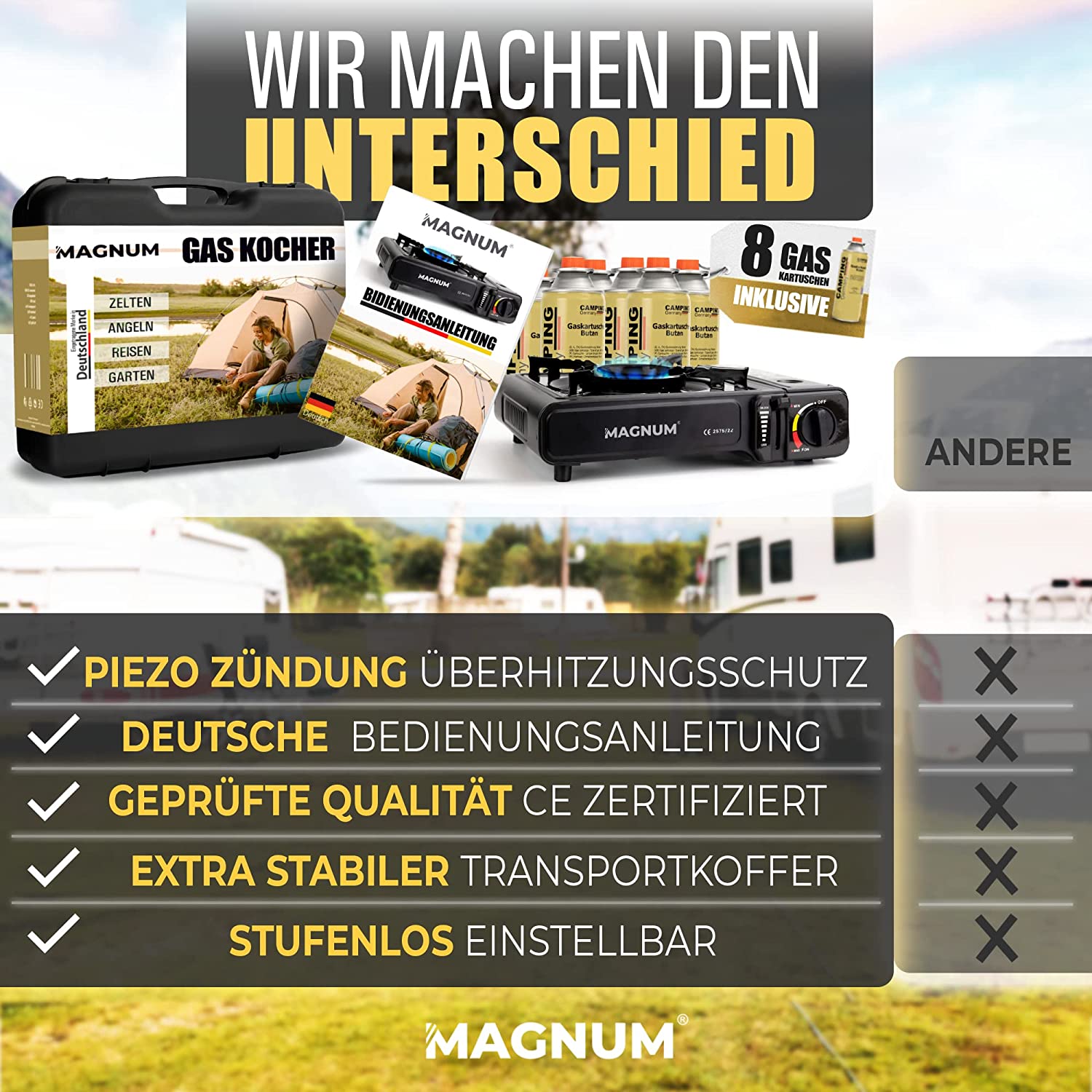 Magnum Gaskocher Set inkl. 16 Gaskartuschen