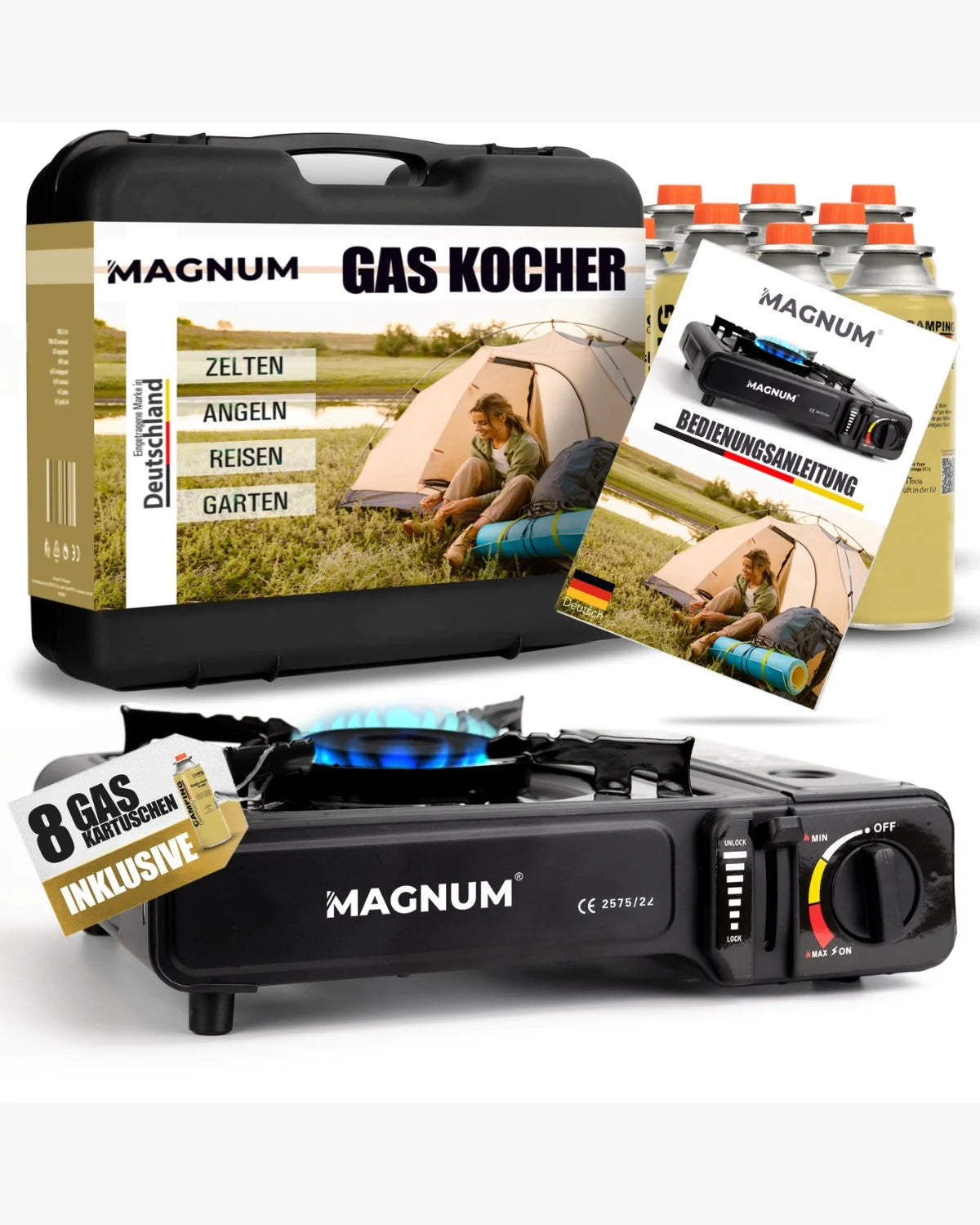 Magnum Gaskocher Set inkl. 8 Gaskartuschen