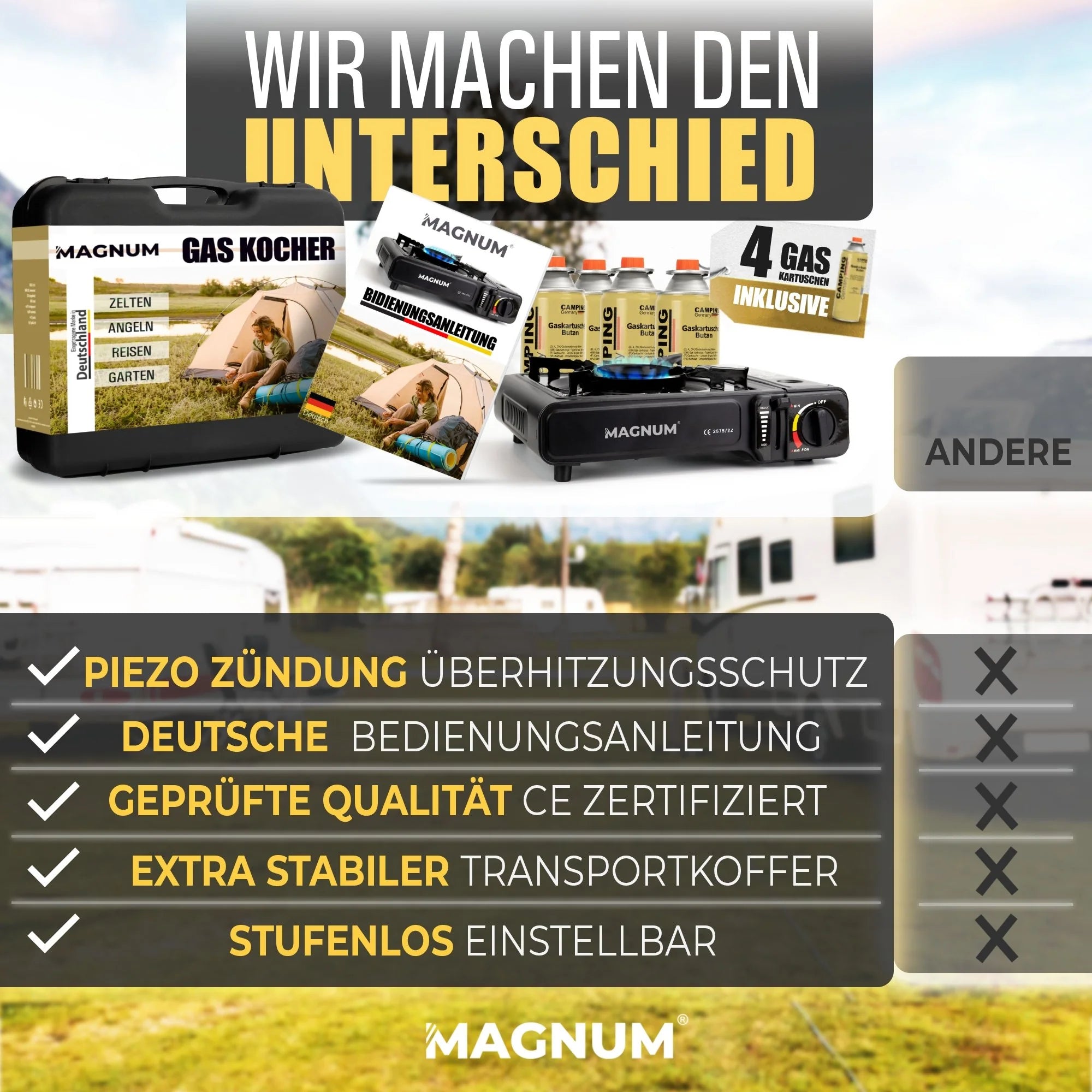 Magnum Gaskocher Set inkl. 8 Gaskartuschen