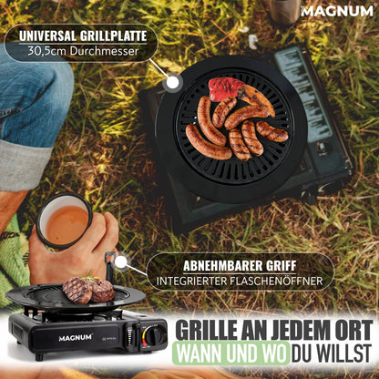 Gaskocher -Set 1-Flammig mit Piezozündung inkl. Grillplatte &amp; Gaskartuschen