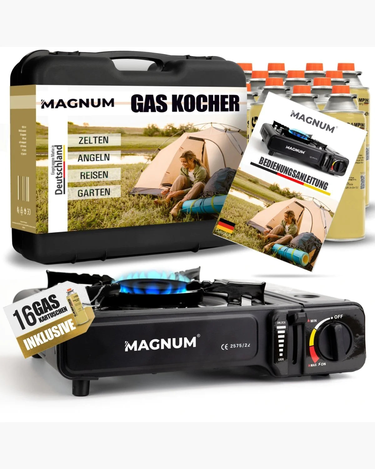 Magnum Gaskocher Set inkl. 16 Gaskartuschen